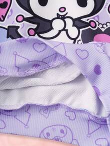 HELLO KITTY AND FRIENDS | SHEIN 年轻女孩甜美休闲宽松浅色印花套头卫衣，紫色 - 紫色 - 查看 6