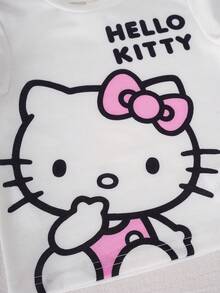 HELLO KITTY AND FRIENDS | SHEIN 女嬰圓領字母卡通印花短袖T恤與短褲休閒日常套裝 - 粉色 - 查看 6