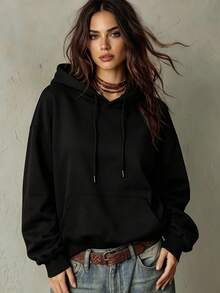 Franclia Women's Casual Minimalist Studded Cherry Print Loose Thick Sweatshirt - Black - View 1