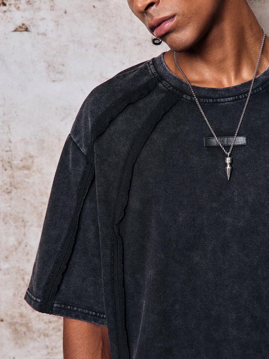 Skyrend Men's Casual Loose Fit Short Sleeve T-Shirt, Standard Size, Deep Gray Heather Splice Plain Gothic Punk Streetwear For Emo Boy Graphic Tee Men Grunge - Dark Grey - View 1