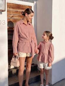 SHEIN 女童 4-7歲 緞面細肩帶 V領純色絲滑優雅仙女公主風派對嬰兒洗禮白色秋季吊帶洋裝 - 粉色 - 查看 5