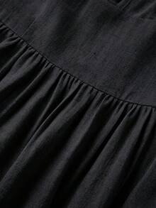 SHEIN Franclia 夏季新款度假風V領細肩帶女款洋裝 - 黑色 - 查看 3