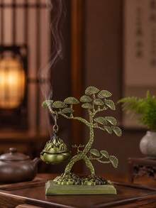 A Small Tree Incense Burner, Alloy Material, 14.2cm High, 12.5cm Wide, Traditional Chinese Style, Exquisite Workmanship, Can Light Incense Sticks And Coils, Suitable For Yoga Studios, Camping, Gardens, Courtyards, Classic Candlelight Dinner Props - Bronze - View 5