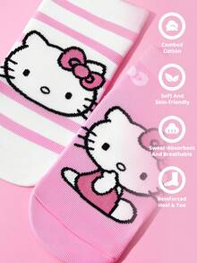 HELLO KITTY AND FRIENDS | SHEIN 2 Pairs Of Thick, Soft, Sweat-Absorbent And Cute Cartoon Pattern Children Short Socks - Baby Pink - View 2