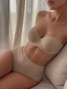 Rovax 2pcs/Set Women's Solid Color Simple Casual Wire-Free Bra - Apricot - View 7