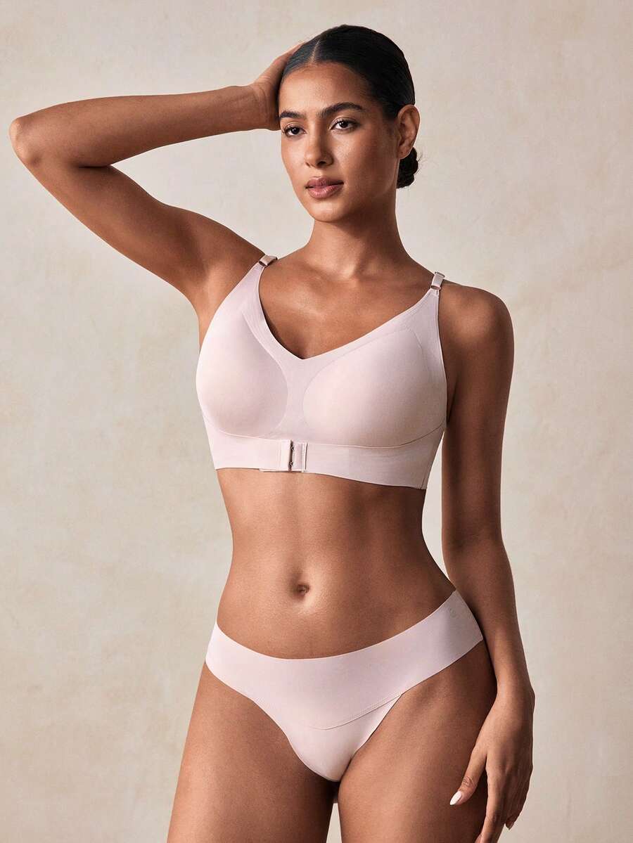 Veilyse EssElegance Sports Bra, Wireless, Comfortable, Breathable, Lift, Spring/Summer & All Season, Sexy, Front Closure, Camisole - Apricot - View 1
