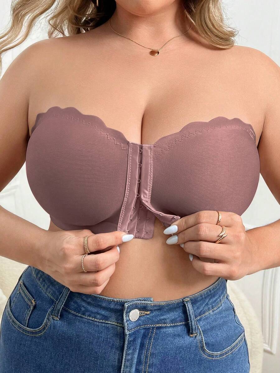 SHEIN Sujetador Bandeau sin Aros con Cierre Delantero Talla Grande, 1 pieza - Marrón - Ver 1