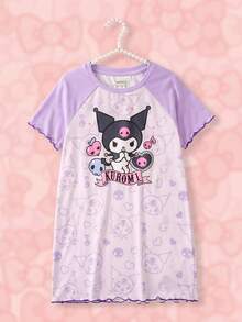 HELLO KITTY AND FRIENDS | SHEIN Gaun Santai Lengan Pendek Raglan Motif Kartun untuk Anak Perempuan - Purple - View 1