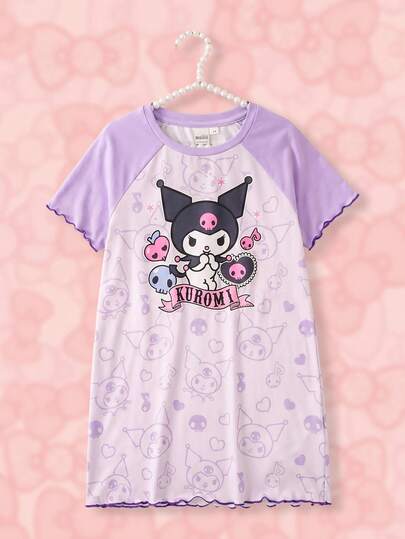 HELLO KITTY AND FRIENDS | SHEIN 女童卡通印花插肩袖短袖居家休閒洋裝
