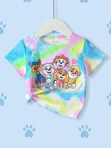 SHEIN | PAW Patrol 小女孩扎染卡通小狗印花圆领短袖T恤 - 白色 - 查看 3