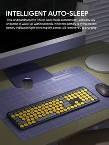 JMMO Wireless Keyboard,2.4GHz USB Wireless Keyboard With 112-Keys Dual Mode Round Keys Keyboard,Support Devices For Windows/Chrome OS/Android/IOS/ TV K205 Three District Yellow Grey - Yellow - View 6
