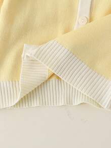 Baby Girl Button-Up Cute Pattern Knitted Cardigan, Versatile Style For Autumn/Winter - Yellow - View 6