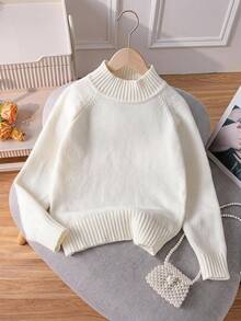 Tween Girl Loose Fit Crew Neck Sweater , Blue, Soft Fabric, Versatile Autumn/Winter Essential - Apricot - View 1