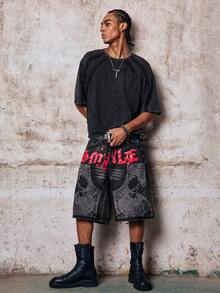 Skyrend Men's Casual Loose Fit Short Sleeve T-Shirt, Standard Size, Deep Gray Heather Splice Plain Gothic Punk Streetwear For Emo Boy Graphic Tee Men Grunge - Dark Grey - View 4
