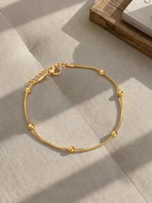 Resyla 1pc Simple European And American Style Stainless Steel Round Snake Chain Anklet, Suitable For Women Daily Wear - Yellow Gold - View 2