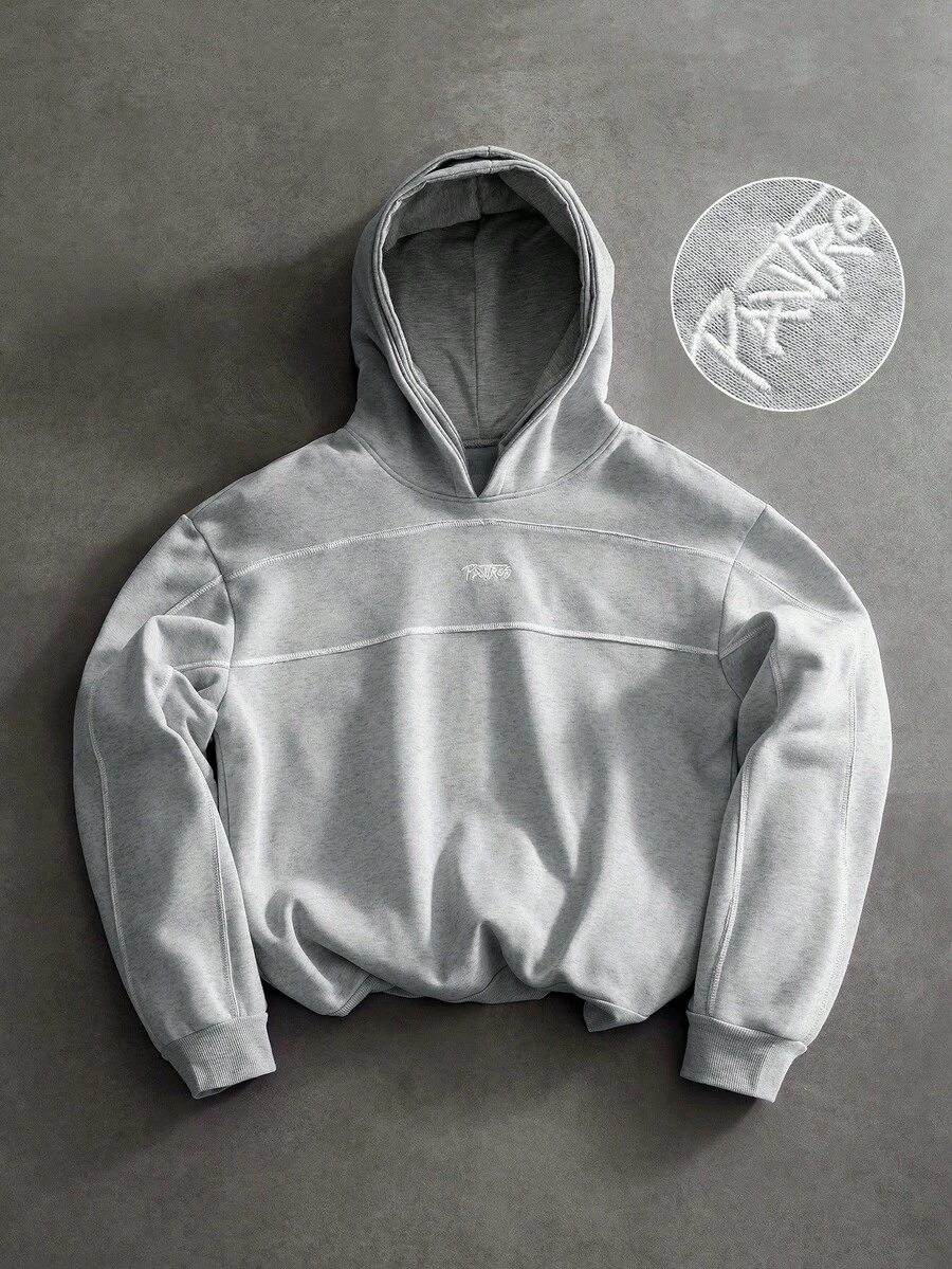 PAVTROS Men's Letter Embroidered Pattern Hooded Casual Everyday Sweatshirt - Grey - View 1
