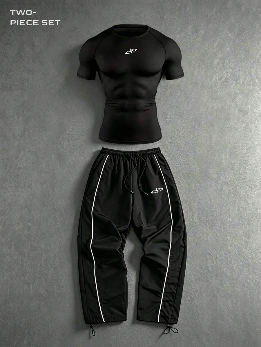 Gym Rark 男士短袖T恤與長褲運動套裝 - 黑色 - 查看 1