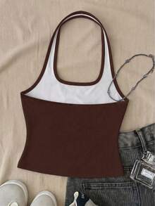 Casual Halter Neck Tank Top, Suitable For Summer Mothers Day Outfit Graduation Summer Tops Groove Vacation All Black - White - View 2