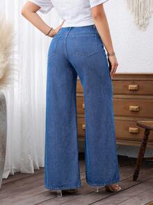EMERY ROSE Plus Size Women's Casual Wide Leg Jeans - Light Wash - View 2