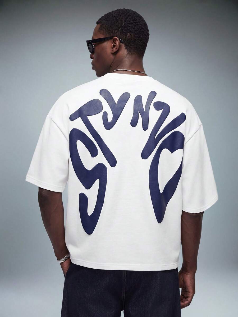 STYNVO 男士字母印花圓領短袖休閒T恤 - 白色 - 查看 1