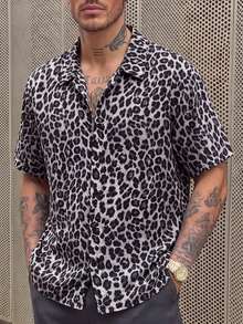 EASEVO Stylish Leopard Print Short Sleeve Button Up Casual Shirt For Summer - Multicolor - View 6