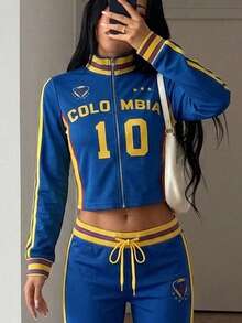 SHEIN ICON 秋季女款運動字母數字印花休閒日常長袖運動衫 - 彩色 - 查看 3
