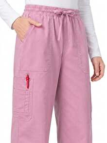 TaskEZ Pink 8-Pocket Convenient Straight Leg Minimalist Elegant Scrub Pants - Pink - View 6