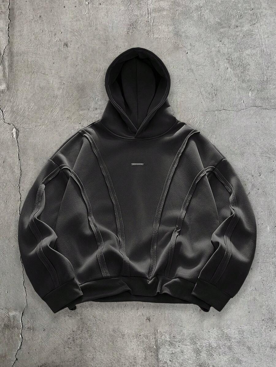 Athstrex American Style Deconstructed Curved Split Casual Vacation Outdoor College Hooded Sweatshirt - Dark Grey - View 1