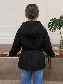 Dazy Kids Tween Girl Solid Color Raglan Long Sleeve Zip-Up Hooded Winter Jacket - Black - View 2