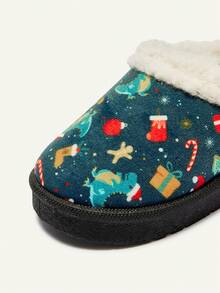 Cozy Pixies Boys And Girls Green Classic Cartoon Dinosaur Pattern Fashionable Christmas Easy To Wear Casual Slippers Suitable For Winter Daily Home Warmth - Green - View 9