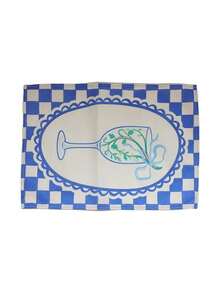 SHEIN 1 Piece, 2 Pieces, 4 Pieces, 6 Pieces, French Pastoral Blue And White Checkerboard Placemat, Linen Fabric Goblet Printed Thermal Insulation Mat, Restaurant Western Food Decorative Table Mat - Blue - View 11