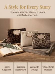 Cirelle 1Pc/2Pcs Portable PU Leather Hand Clutch Equipped With Shiny Metal Hardware. Retro Leopard And Minimalist Woven Designs Are Selectable. Large Capacity Holds Personal Essentials, Perfect For Multiple Occasions As A Refined Festival Gift For Females. - Multicolor - View 14