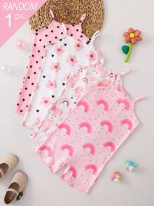[4pcs Randomly Sent 1pc]Young Girl Comfortable Sweet Cute Printed Knit Camisole Jumpsuit - Multicolor - View 3