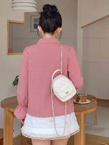 Dazy Plus 韓系時尚波點滿版印花短袖 Polo 衫，黑色大尺碼女款春夏季 T-shirt 可愛上衣 - 紅色 - 查看 2