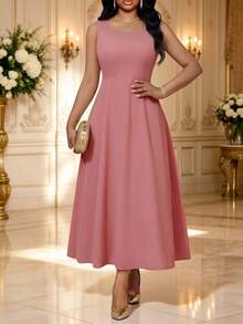 Fleurora Plus Size Women's Sequin 3/4 Sleeve Open Front Top And Dress Elegant 2 Pieces Set Wedding Guest Pink Dusty Pink Autumn - Dusty Pink - View 2
