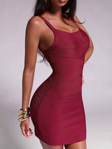 Nuvra Bandage Fabric Waist-Cinching Sexy Fashion Elegant Party Night Out Club Dress Burgundy Red Summer - Burgundy - View 6
