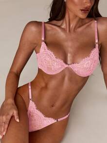 SHEIN BAE 2pcs Lingerie Set (With Underwire, Thong) - Pink - View 6