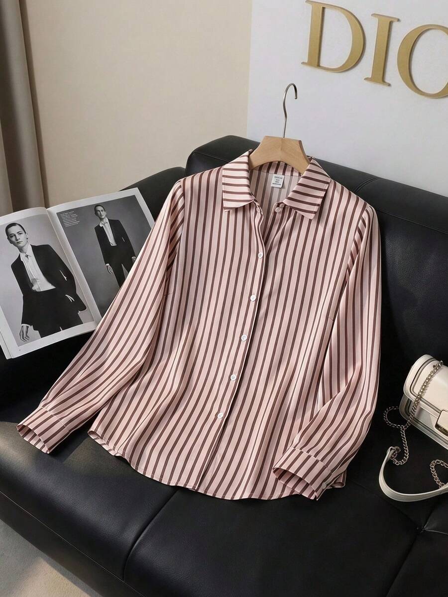 Tween Girl Striped Sun Protection Shirt, Spring/Summer, Korean Style,Holiday,Summer,Travel - Pink - View 1