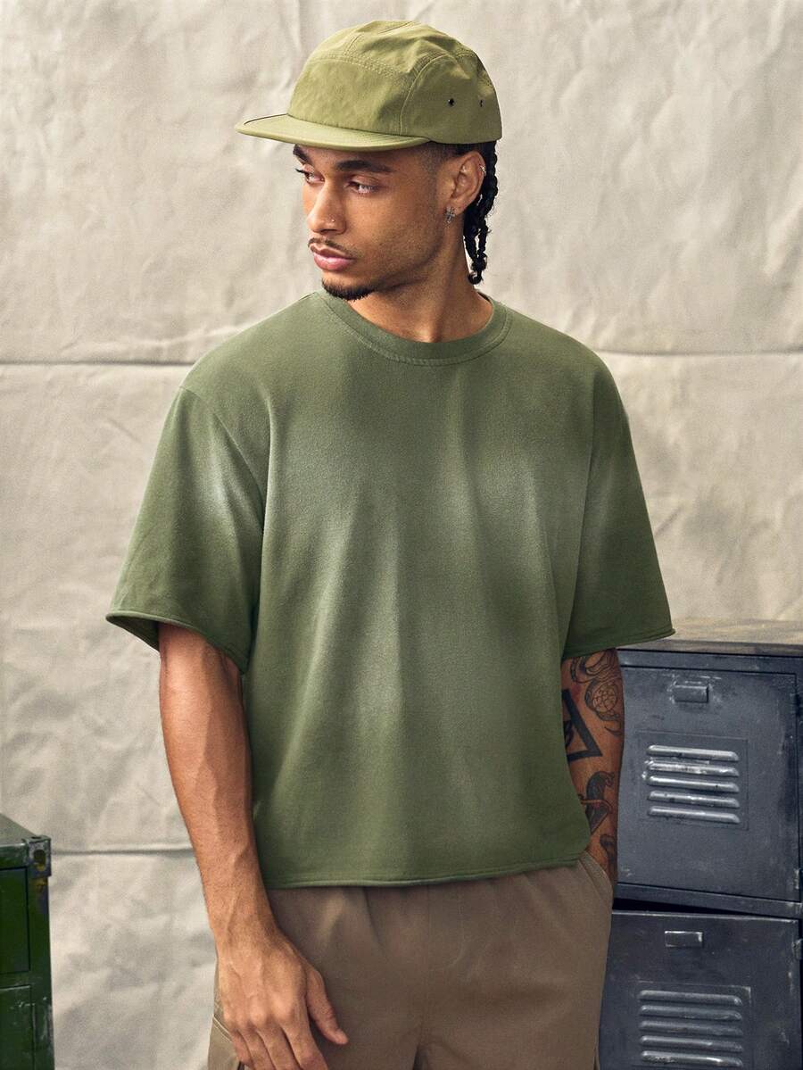 Norleigh Camiseta de manga corta holgada casual con cuello redondo y degradado para hombre, de algodón, para vacaciones - Verde - Ver 1
