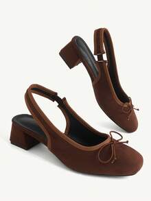 CUCCOO CHICEST Sepatu Gaya Retro Manis dengan Hiasan Pita dan Hak Tebal, Sepatu Mori Fairy Serbaguna untuk Sehari-hari - Coklat - View 5