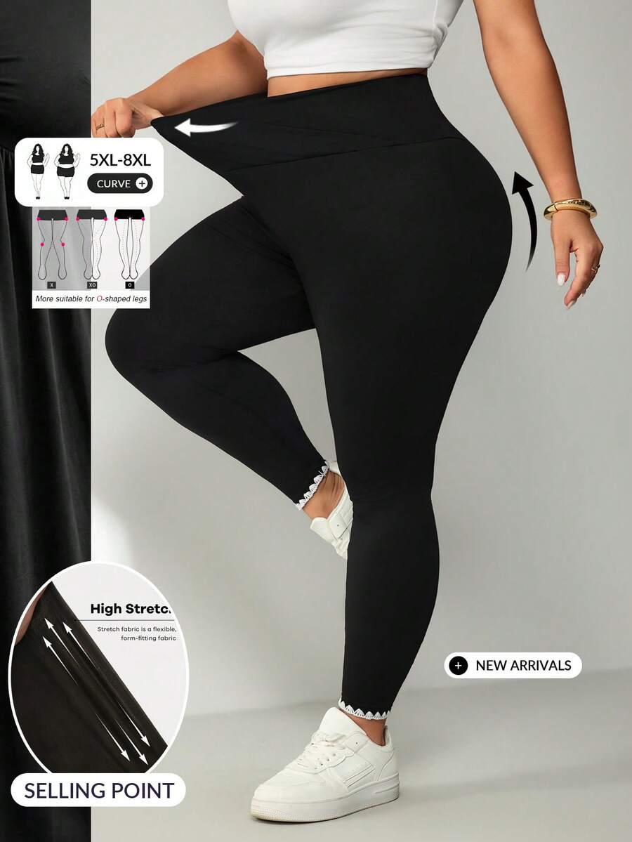 SHEIN CURVE+ 大尺碼純色高腰休閒日常穿著緊身褲 職場健身適用 2026年秋季 22W