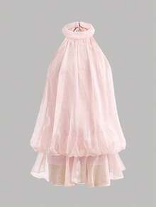 Firerie Kids Firerie Kids 少女優雅可愛甜美淺粉色雪紡露背迷你洋裝，適合夏季畢業典禮與晚禮服 - 粉色 - 查看 3