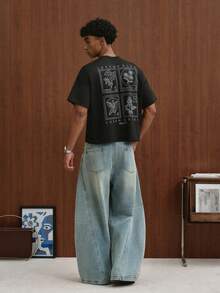 TOKVUE 男士街頭風熱銷 3D 刺繡休閒黑色 T-shirt，送給男友/丈夫的禮物，週年紀念禮物，朋友聚會穿搭 - 黑色 - 查看 4