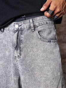 Skyrend Men's Distressed Cargo Jeans, Washed Solid Color Straight Leg Casual Pants With Pockets Fall/Autumn/Winter Grunge - Grey - View 9