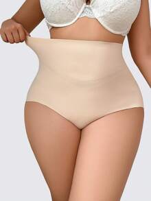 SHAPORA Women's Plus Size Seamless High Waist Tummy Control Shaping Panties, Double Layer Strong Compression Butt Lifting Shaping Bottoms, 1pc Summer Sexy - Apricot - View 4