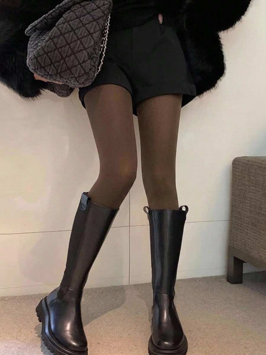 DAZY 女款黑色透視感保暖內裡秋冬假透膚加厚緊身褲襪 - 咖啡棕 - 查看 1