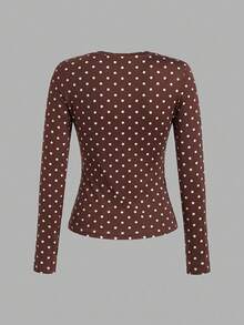 SHEIN EZwear 女款 3 件組波點圓領休閒修身長袖 T 恤套裝，秋季上衣，適合日常通勤、約會、派對，秋/冬/夏，聖誕節、新年、感恩節、外出、約會、約會、通勤、閃亮、情人節、優雅、度假、休閒、Y2K、外出、畢業典禮及其他場合 - 彩色 - 查看 10