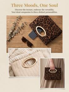 Cirelle 1Pc/2Pcs Portable PU Leather Hand Clutch Equipped With Shiny Metal Hardware. Retro Leopard And Minimalist Woven Designs Are Selectable. Large Capacity Holds Personal Essentials, Perfect For Multiple Occasions As A Refined Festival Gift For Females. - Multicolor - View 10