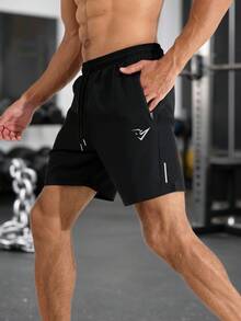 GymBeat Men's Drawstring Waist Pocket Casual Daily Travel Sports Shorts - Black - View 1