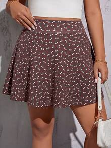 Shapeblank Plus Size Summer Casual Boho Ditsy Floral Shorts Vacation Dark Green - Coffee Brown - View 3